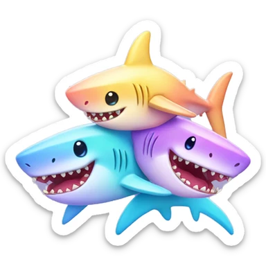Kawaii rainbow pastel bedazzled family of sharks   sticker