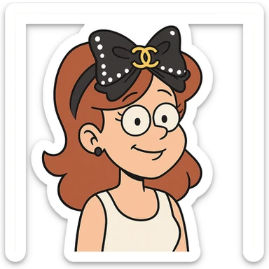 elegant bow with pearls and gold Chanel logo, glossy, monochrome, Flat Toon style sticker