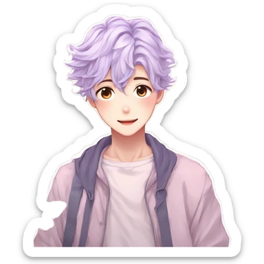 Gorgeous pastel anime style shojo man with blushing face and butterflies aesthetic and pretty hair trending style sticker