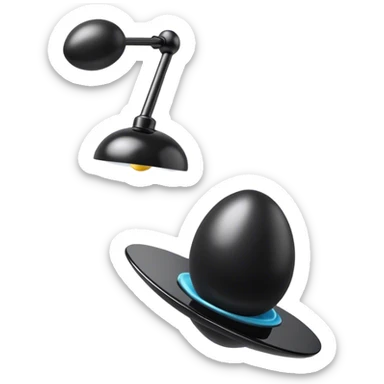 An elongated black shiny object on a suction cup with a head and two black eggs at the end. sticker