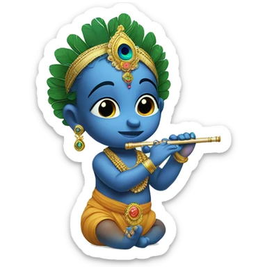 Baby krishna having flute in hand  and peacock feather on head sticker
