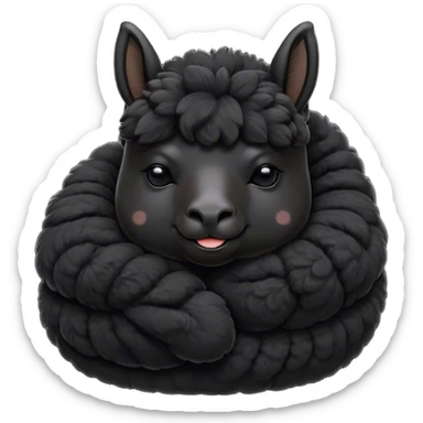 Meme-Worthy Cute Sleeping Black Alpaca Portrait Emoji, Head resting peacefully with a contented smile, showcasing a delightfully sturdy build and a luxuriously soft jet-black fleece, eyes shut in a serene nap, Simplified yet hilariously adorable features, highly detailed, glowing with a soft, drowsy light, high shine, relaxed and utterly lovable, stylized with an air of playful laziness, bright and heartwarming, soft glowing outline, capturing the essence of a comically sleepy alpaca, so meme-worthy it feels like it could instantly become the next viral sensation of adorable slumber! sticker