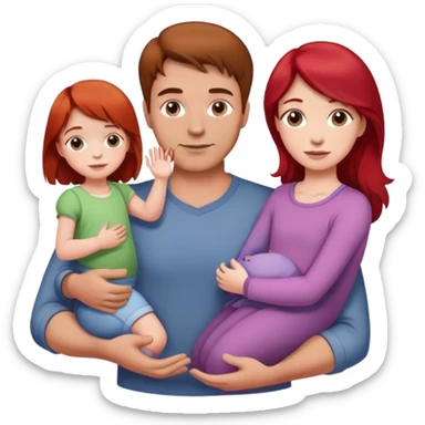 A man with brown hair holding a child, a daughter, and a girl with red hair by the hand sticker