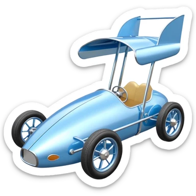 Light sparkling blue and chrome 40’s style Antique-looking shopping cart (made of shopping cart material) race car with custom aero body and rear wing  sticker