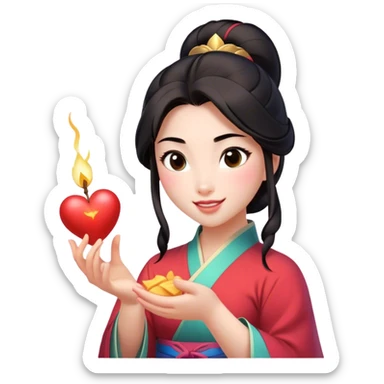 Cinematic Adorable Mulan Portrait Emoji, Playfully holding Cri-Kee in her hands, eyes sparkling with mischief, soft rosy cheeks, a warrior with a heart full of charm, radiant in the morning sunlight, glowing with warmth and joy! sticker