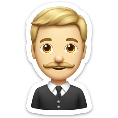 Un visage d’un homme blanc, cheveux couleur blond foncé avec moustache couleur châtain courte, coiffé en arrière sticker