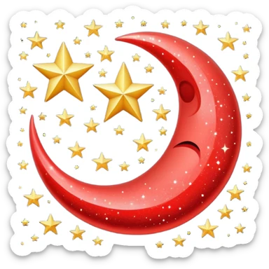 Beautiful sparkly glittery shiny pretty red crescent and stars scenery sticker