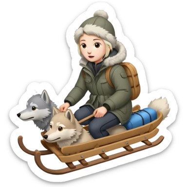 wolves pulling person on sled sticker