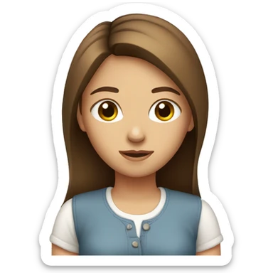 Girl with straight brown hair with cute shirt sticker
