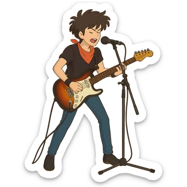 ghibli style rock star performing on stage sticker