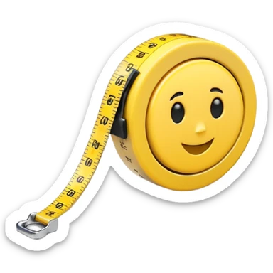 A 3D emoji-style yellow measuring tape, rolled in a spiral with black markings, realistic light and shadow, minimalistic background, vector-like clean design. sticker