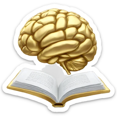 Gold brain reading a white book sticker