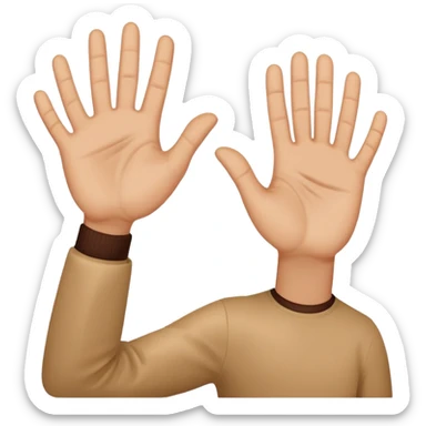 Face with person giving themselves a high five. hands should be touching with visual showing a clap sticker