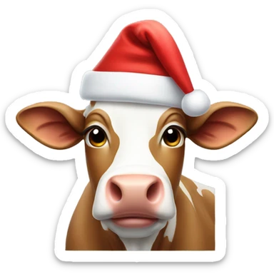 Cow wearing Santa hat sticker