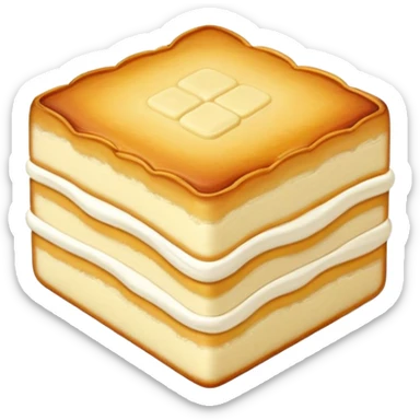 Inner Mongolia milk cake with crispy layers, simplified emoji style with bold outlines and bright colors, cartoon style dairy pastry snack sticker