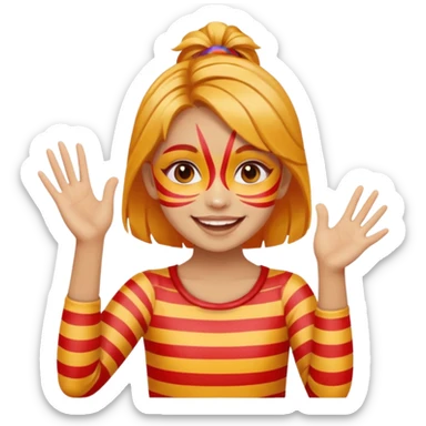 A cheerful girl with face paint stripes, clapping her hands with joy. sticker