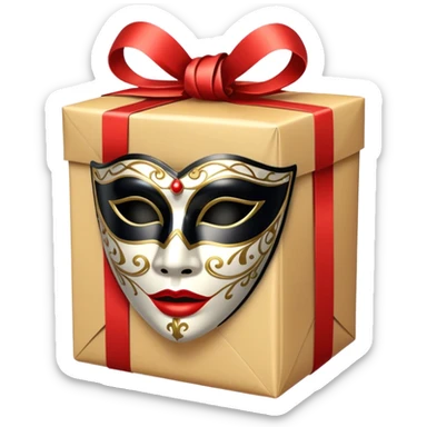 Gift wrapped with black rope and Miniature venetian mask sticker