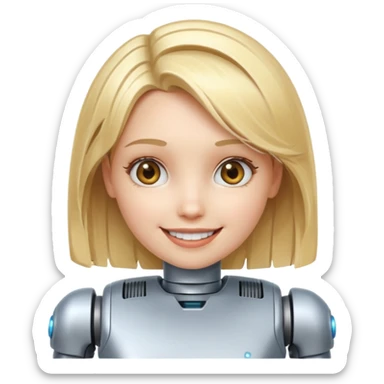 robotic smiling girl with blond hair sticker