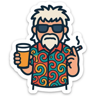 Create an icon of John Daly holding a beer and a cigarette, in the same style as the reference image, with a transparent background. sticker