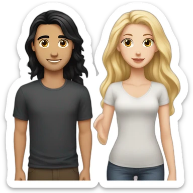 a white girl with black straight hair in love with a white guy with black wavy hair  sticker