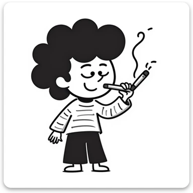 hand-drawn doodle of a whimsical character named 'tralalero tralala' smoking a joint sticker