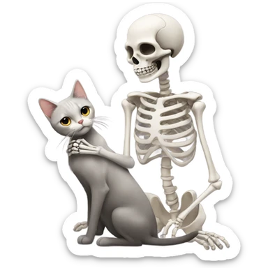 Skeleton petting cat sticker