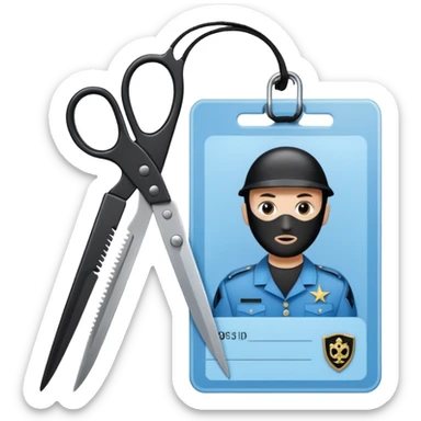 black Scissors cutting a light blue idf soldier ID card in 2 parts .hyper realistic sticker
