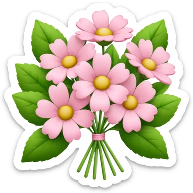 pastel pink flower bouquet with green leaves, iOS Apple emoji style sticker
