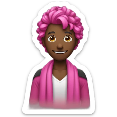 es un personaje con el pelo puntiagudo y una bufanda. El personaje tiene una bufanda rosa alrededor del cuello. El personaje tiene el pelo puntiagudo que es negro sticker