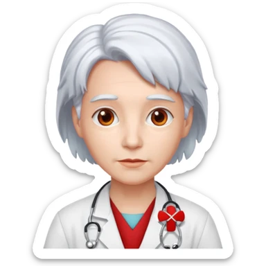 doctor with white hair and red hairclips  sticker