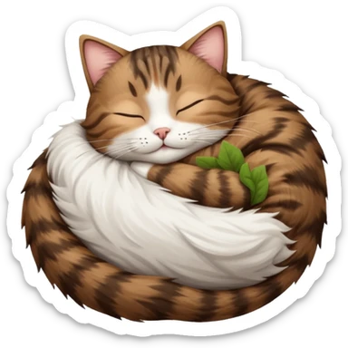 dark brown tabby and white cat sleeping rolled over and upside down sticker