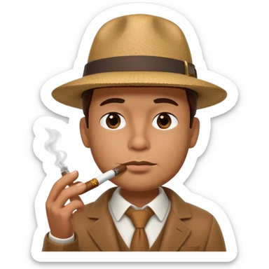 A 3D cartoon man wearing a hat, puffing cigar smoke, calm expression, soft lighting, realistic Memoji-style. sticker