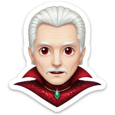 Dracula with white hair, dark red sequin outfit sticker
