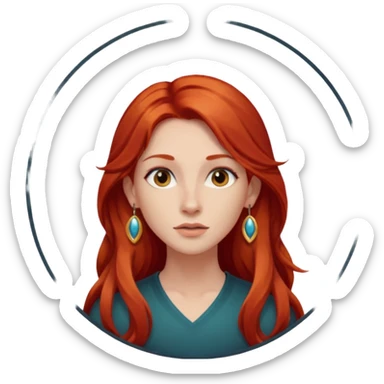 une personne joli, aved des cheveux long roux, des boucles d'oreilles de face dans un rond  sticker
