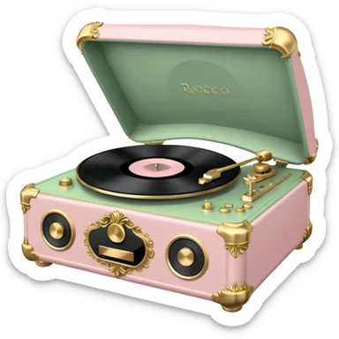 Vintage rococo pale pink and sage vinyl player sticker