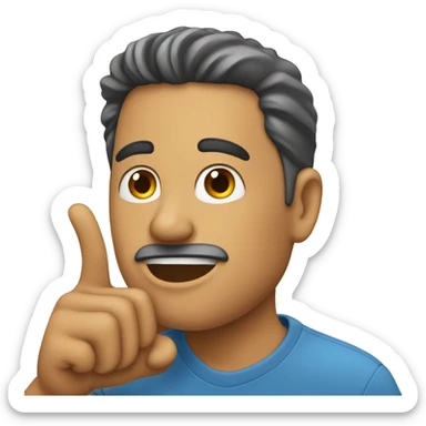 man pointing at his ear sticker