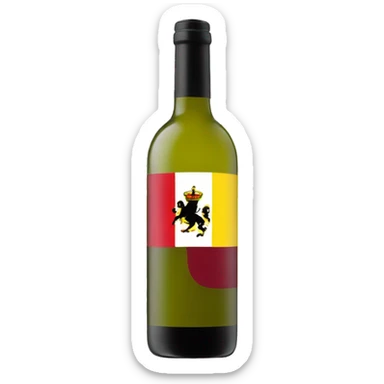 A wine bottle with a Belgian flag on the label sticker
