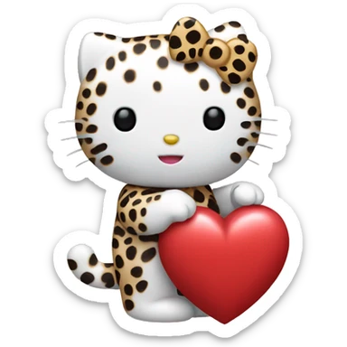 Hello kitty holding a cheetah heart sticker