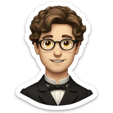 young victorian man with brown hair and glasses sticker