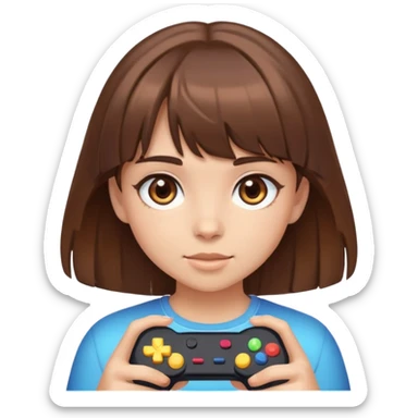uma menina gamer de cabelo marrom e olhos marrom  o cabelo e medio e com franja jogando video game sticker