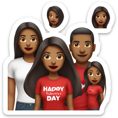 brown lady, dark brown long straight hair, red lips, eyelashes, wearing red “happy Valentine’s Day” t shirt sticker