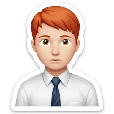 A man without face in white shirt with tie and short red hair sticker