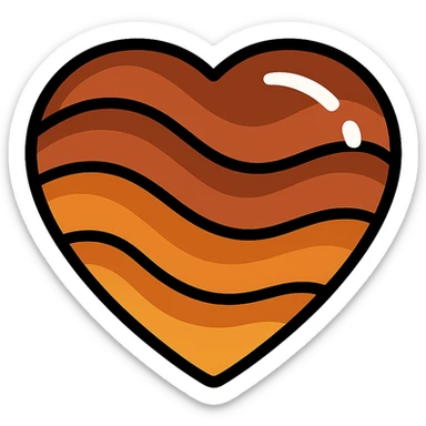 heart shaped tiger's eye stone icon, detailed banding, rich brown and amber hues, shiny surface sticker