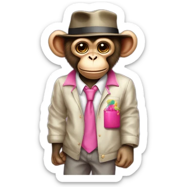 Monkey with hat glazzes a shirt and pants and pink shoes and a Rubix cube in hes hand glazzes sticker