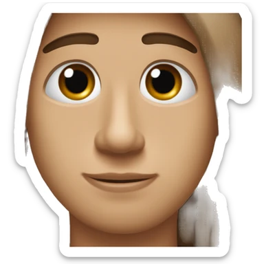 The shape of his face is round, with large, wide eyes. Eye color is brown, hair is long brown, eyebrows are medium-sized brown, the nose is long and thin, light cheeks, the protrusion of the mouth is medium in size, light red color, and the chin is broad. sticker