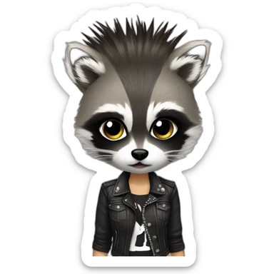 Punk rock girl style raccoon sticker