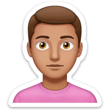 Man wearing pink long sleeve shirt with completely white eyes without pupils sticker