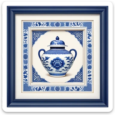 Cinematic Realistic image of exquisite blue and white porcelain, rendered with delicate, intricate patterns and fine textures, showcased against a classic Chinese backdrop with soft, refined lighting sticker