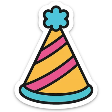 party hat color icon with pom-pom on top sticker