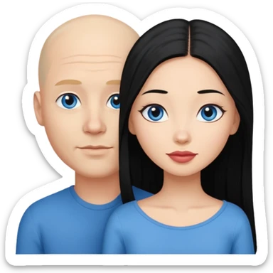 Bald white man blue eyes in love with Filipina woman with long hair sticker